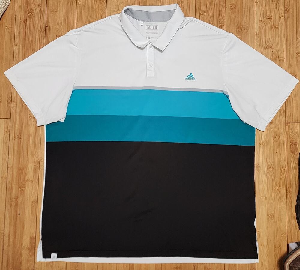 Adidas Climacool Men's Golf Striped Polo Shirt XXL Brown White Blue Short Sleeve